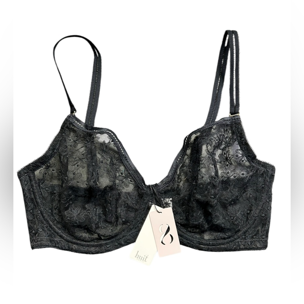 HUIT women’s black sheer underwire bra size 34E NWT